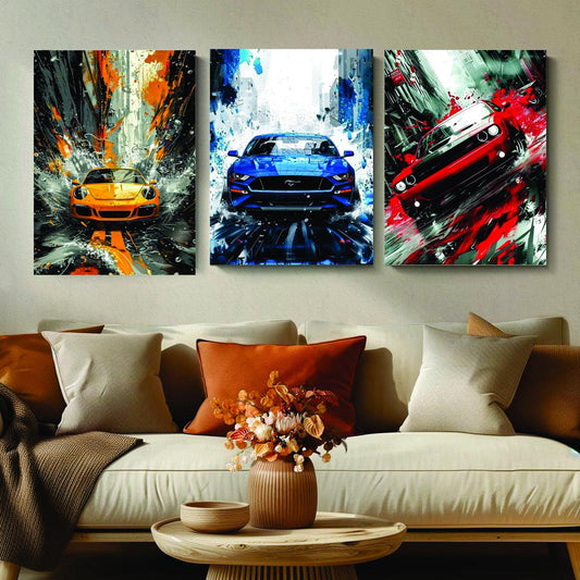 Colorful Cars Design Wall Art set of 3 Pcs