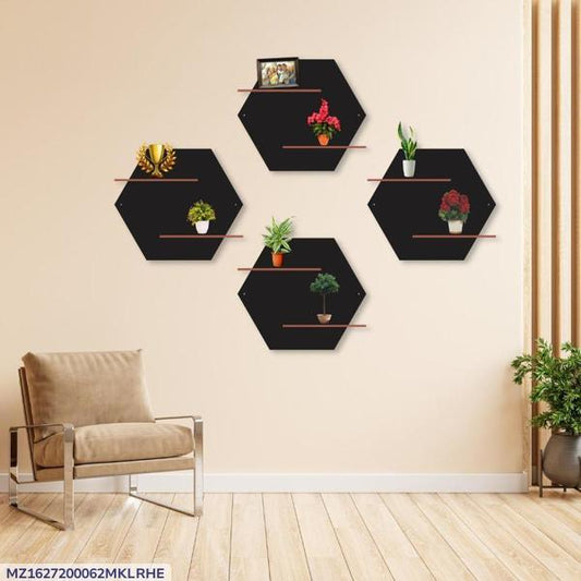 Hexagon Wall Shelves Set – Stylish Wooden Display Racks for Home improvement